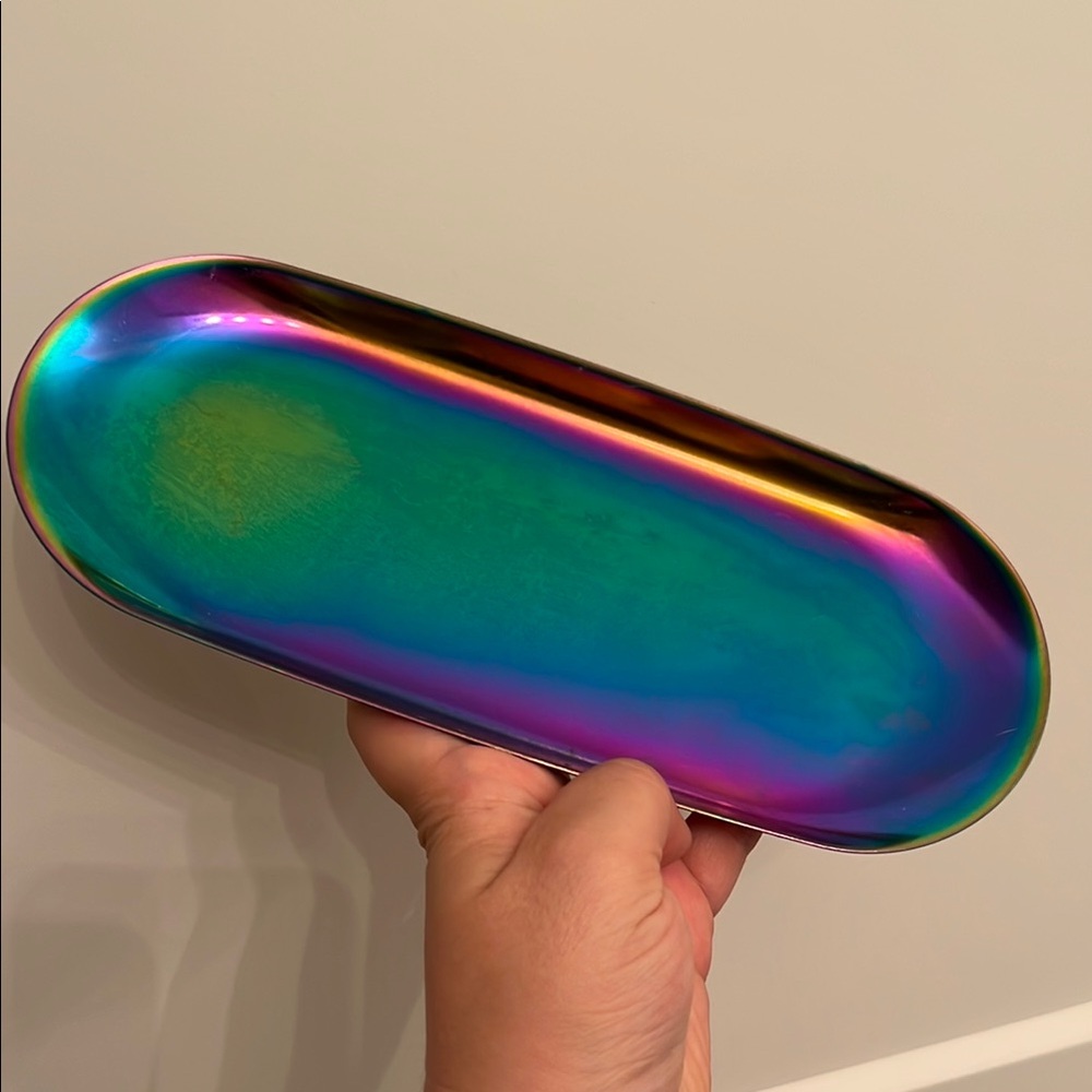 Hays home decor Iridescent Oval Tray Used! Pretty metallic GWP